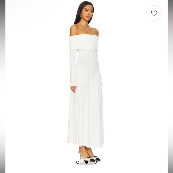 Off Shoulder Ruched Midi Dress in Ivory - Picture 10 of 10